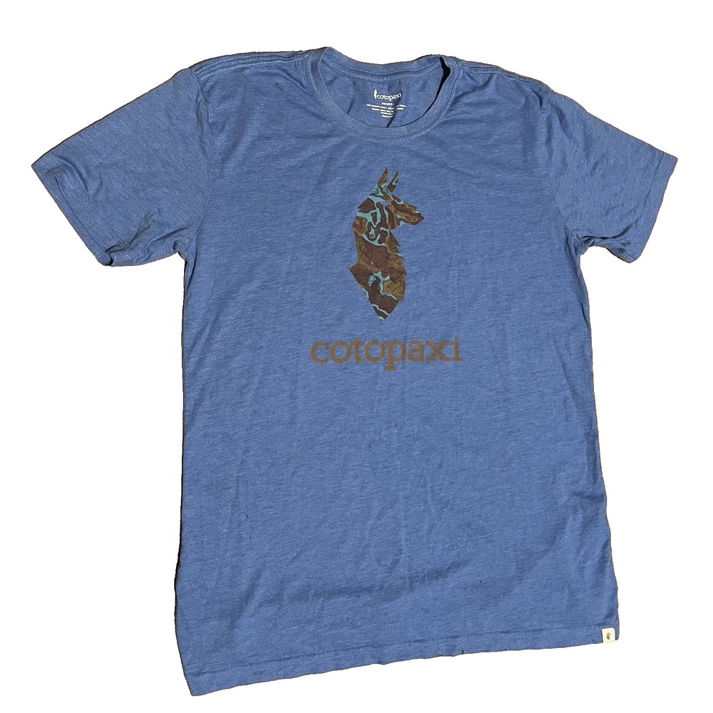 Cotopaxi Womens Organic Cotton Llama Graphic T-Shirt Blue Short Sleeve Large